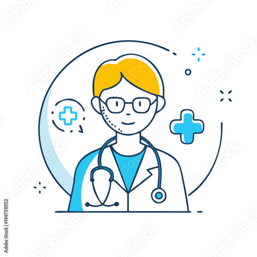 Friendly Male Doctor Wearing Glasses and a Stethoscope Medical Healthcare Professional Illustration