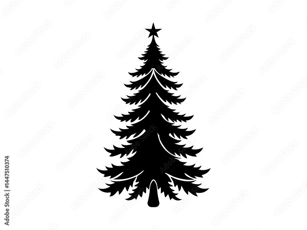 Minimalist Black Christmas Tree Silhouette Vector Design for Print and Branding Minimalist Black Christmas Tree Silhouette Vector Design for Print and Branding