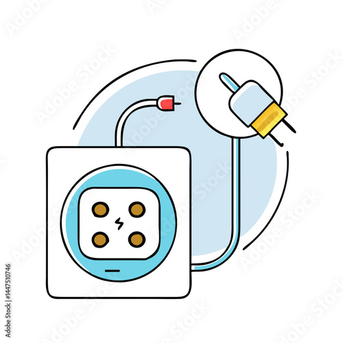Electrical Outlet with Pluggedin Cable Home Power Supply Illustration
