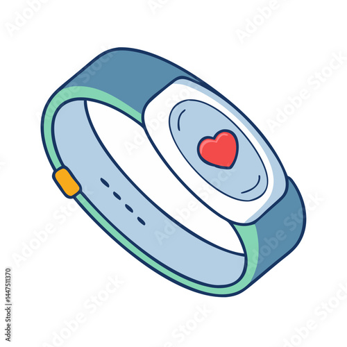 Isometric Illustration of a Smart Fitness Tracker with Heart Rate Monitor