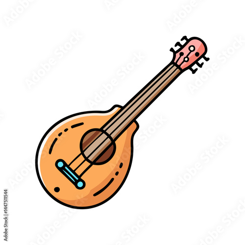 A Colorful Illustration of a Mandolin Musical Instrument