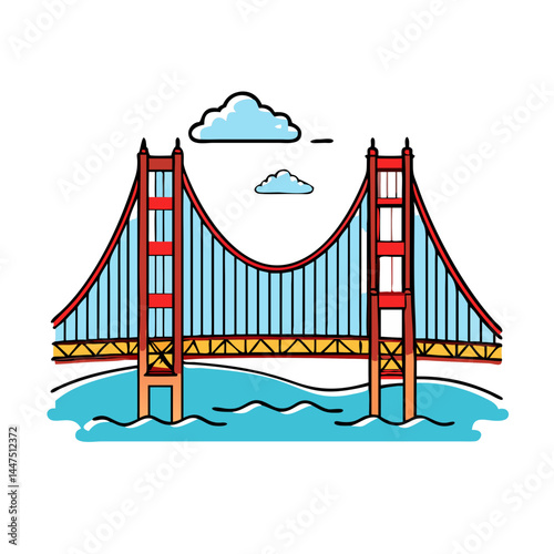 Iconic Golden Gate Bridge Illustration Cartoon Style Simple Design