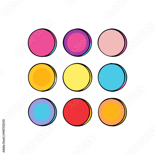 Nine Colorful Circles in a Grid Pattern Bright Pop Art Design