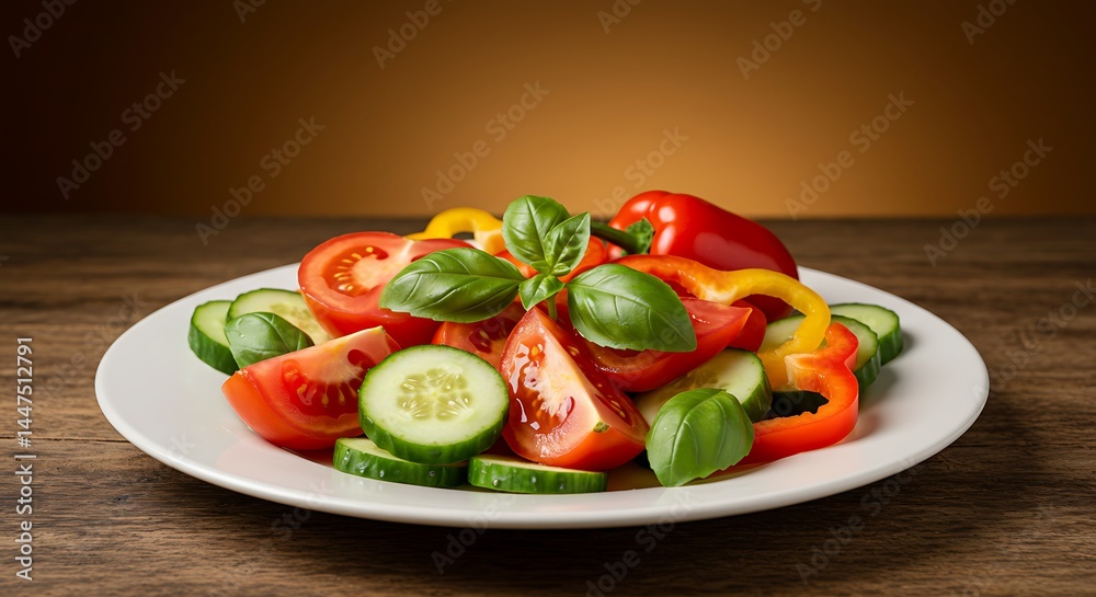 Fresh and Colorful Vegetable Salad on Rustic Wooden Table Fresh and Colorful Vegetable Salad on Rustic Wooden Table