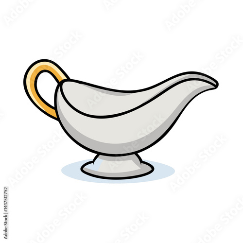 Elegant Silver Sauce Boat with Gold Handle for Gravy or Sauce Serving