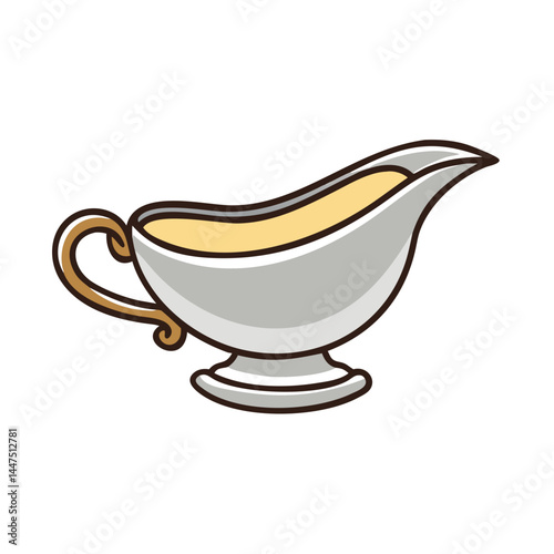 Elegant Silver Sauce Boat Filled with Creamy Yellow Sauce for Serving Delicious Food