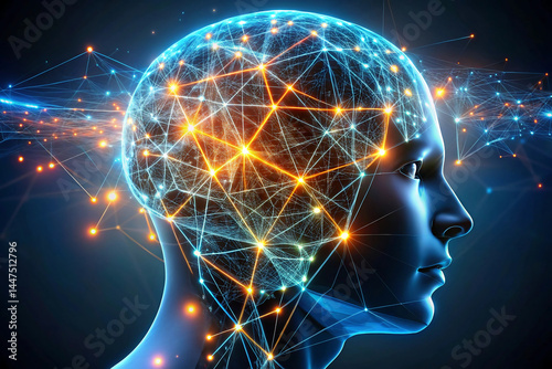 Neon Neuralweb A Futuristic Ai Head Connected