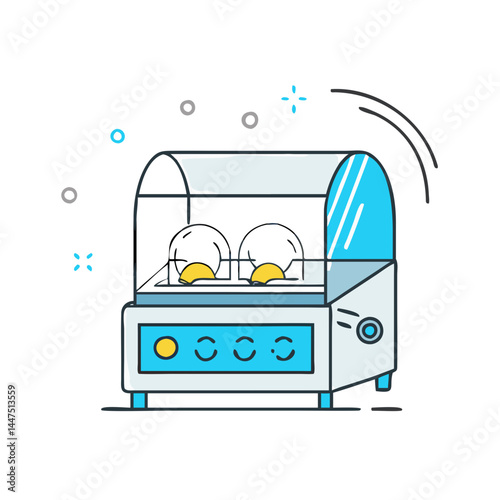 Commercial Dishwashing Machine with Glass Cover and Two Baskets of Clean Dishes