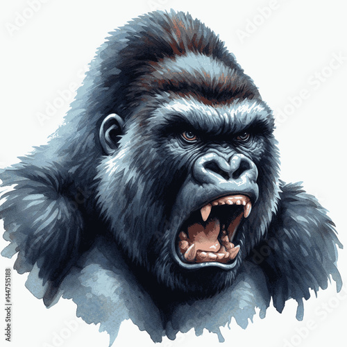 Wild Veil of Vengeance gorilla angry isolated watercolor vector illustration svg  