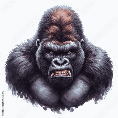 Inkwell Titan Rage gorilla angry isolated watercolor vector illustration svg 