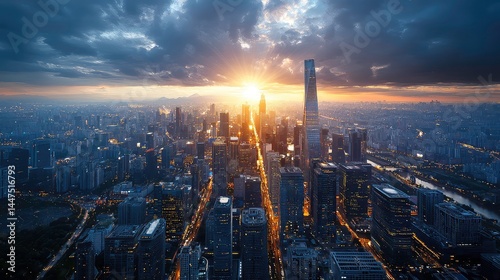 Aerial Cityscape at Night