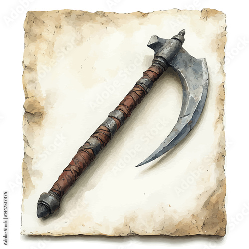 illustration of Medieval Flail, watercolor vector, isolated on a white background.