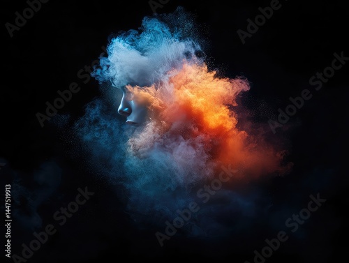 Vibrant Orange and Blue Smoke Bomb on Dark Background