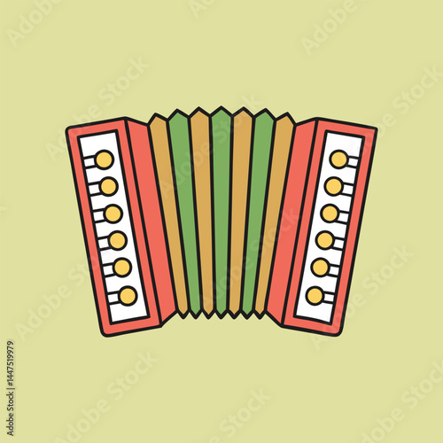 Simple cartoon accordion illustration retro musical instrument design