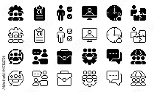 Employee recruitment pixel icons vector illustration