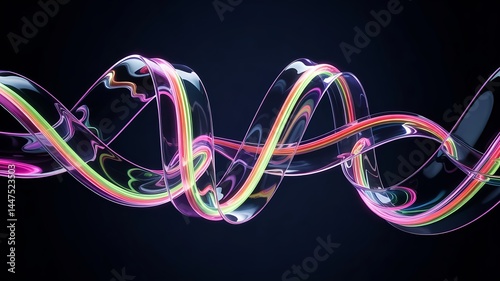 Floating transparent ribbons with neon energy