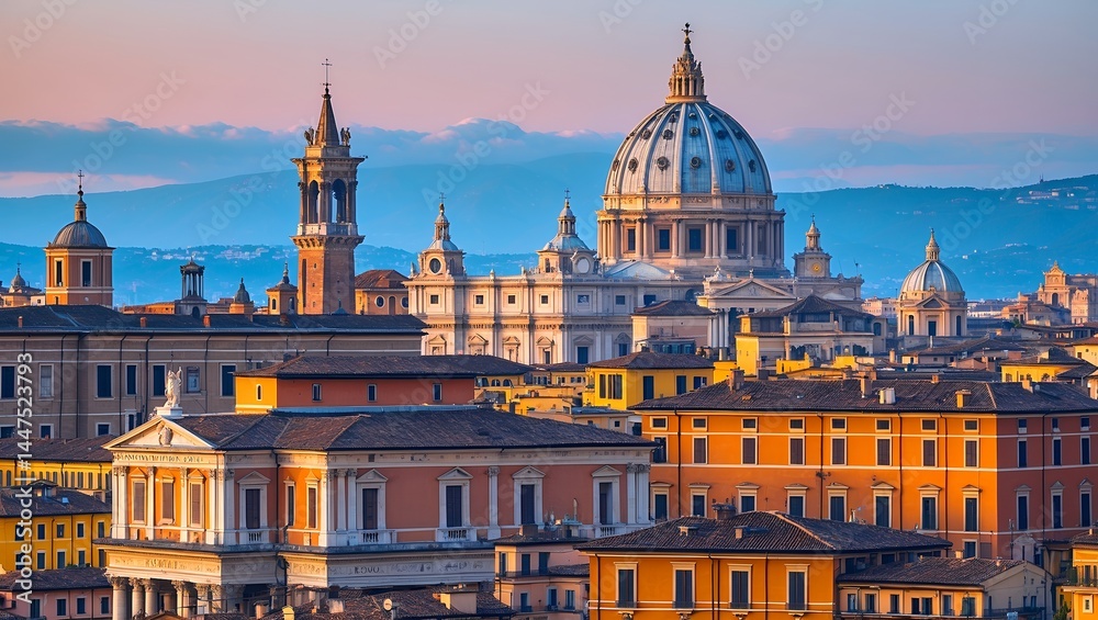 Obraz premium Stunning rome skyline featuring vatican st peter dome