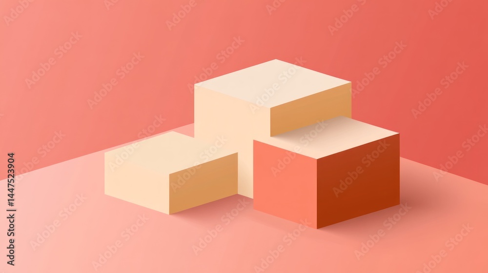 Fototapeta premium Geometric, pastel-colored, isometric cube display podiums on a gradient background.