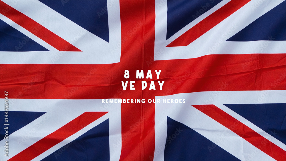 VE Day 8 May Remembrance Design with UK Flag – Victory in Europe Tribute – Generative AI VE Day 8 May Remembrance Design with UK Flag – Victory in Europe Tribute – Generative AI