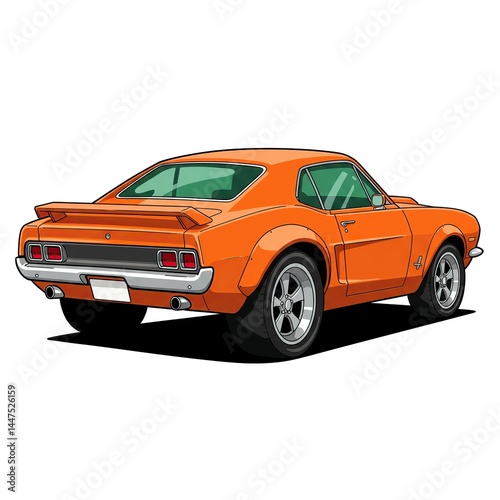Orange Classic Muscle Car Rear View Illustration