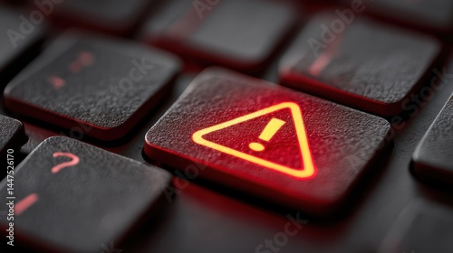 Alert Symbol on Computer Keyboard with Red Backlight for Warning