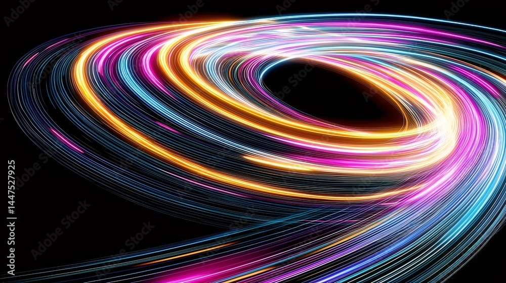 暗い背景に渦巻くカラフルな光線が描かれた抽象的なデジタルアートのコンセプト 暗い背景に渦巻くカラフルな光線が描かれた抽象的なデジタルアートのコンセプト