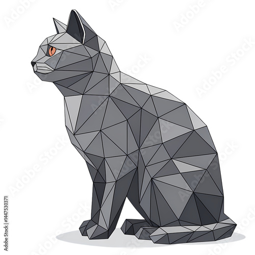 Geometric Gray Cat Low Poly Art Illustration isolated on transparent background