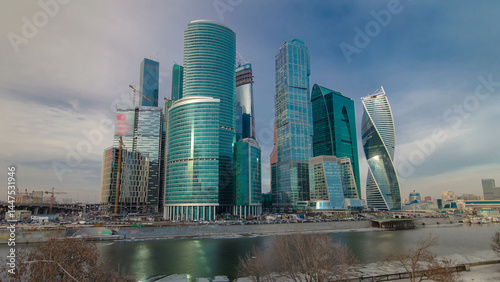 Skyscrapers International Business Center City at evening hyperlapse timelaps...