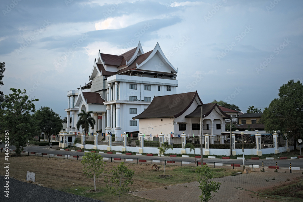 Imposing architecture in the city of Pakse