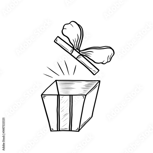 Gift box illustration. Surprise, hand-drawn doodle. Open gift box vector illustration. Unboxing a hand drawn gift