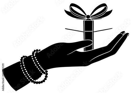 Hand Holding Gift Silhouette Vector.