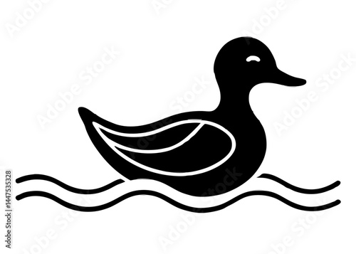 Swimming Duck Silhouette Vector Graphic.