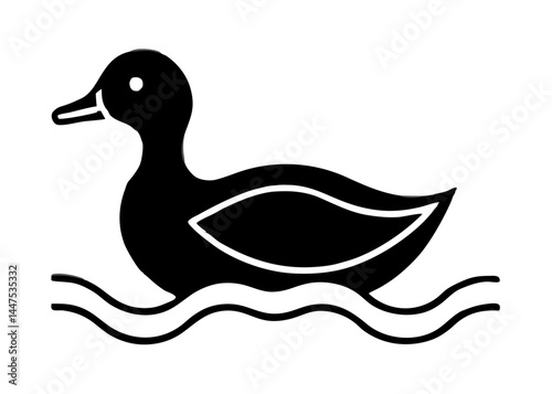 Swimming Duck Silhouette Vector Graphic.
