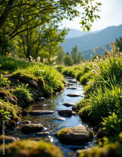 Serene Stream Through Lush Meadow