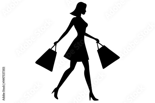 Woman silhouette walking with shopping bags fashion vector illustration design, woman, silhouette, shopping, bags, vector, fashion, walking, illustration, shopper, retail, purchase, buying, clothing