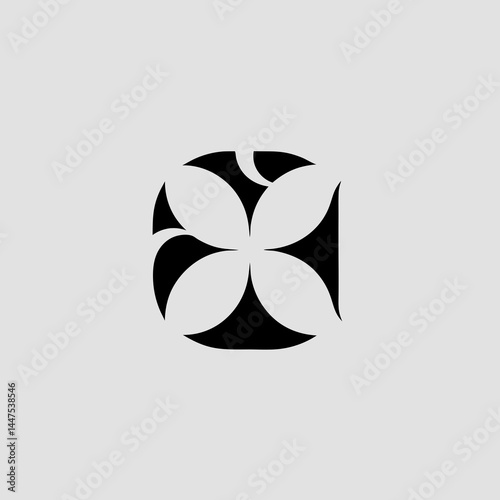 Geometric floral pattern within a square shape, crafted with negative space and strong contrast.