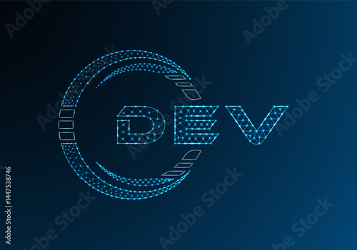 DEV low poly letter logo vector design. DEV lower poly logo design.