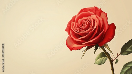 Wallpaper Mural Bright Red Rose with Vivid Petals Against a Soft Beige Background Torontodigital.ca