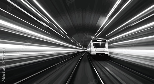 Futuristic Train Speeding Through Light Tunnel