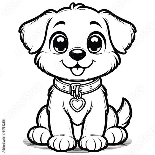 Sitting Puppy Illustration with Heart Pendant