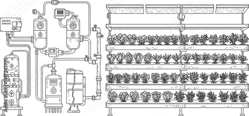 Indoor Hydroponics System, Vector Illustration