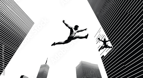 Parkour Athlete Leap, Urban Vector Art