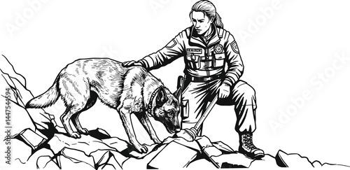 Search and Rescue Dog Team in Disaster Rubble