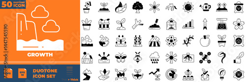 Growth Duotone Editable Icons set. Vector illustration in modern thin duotone style of growth icons: performance, gain, improvement, etc