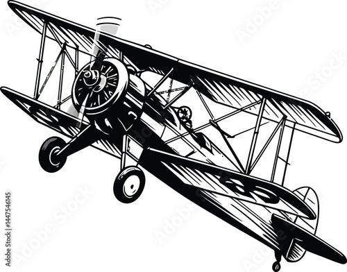 Vintage Biplane Air Show Stunt - Vector Illustration