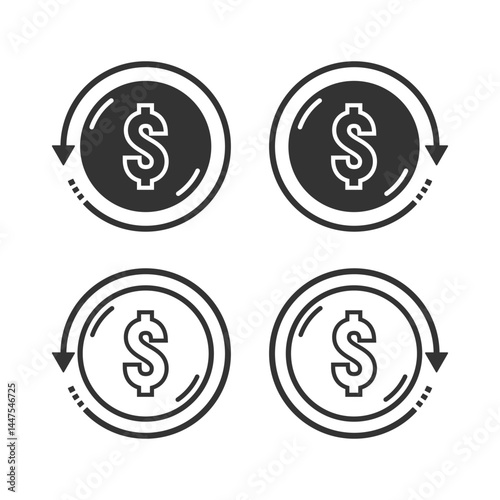 Return icon or currency exchange dollar set isolated flat style.