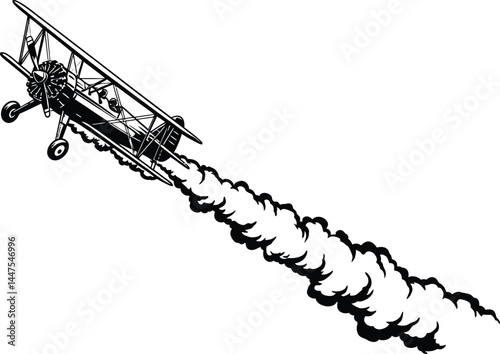 Vintage Biplane Air Show Stunt, Vector Illustration