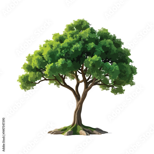 Vector watercolor green tree or forest side view isolated on white background for landscape and architecture drawing,elements for environment or and garden,Shrub for section