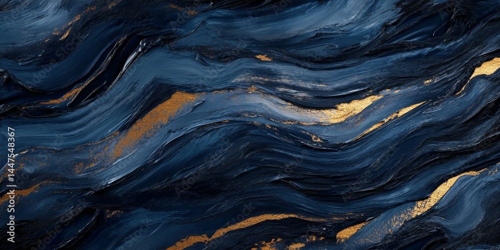 Stunning Abstract Blue and Gold Waves Art