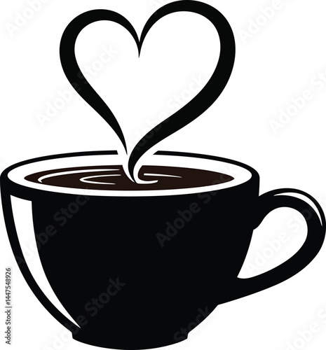 Coffee Cup Heart Steam Silhouette